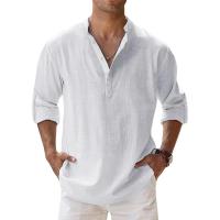 Camisa Casual Para Hombre Ligera De Manga Larga Estilo Henley De Algodón Transpirable Para Playa Camisas Hawái - details 3