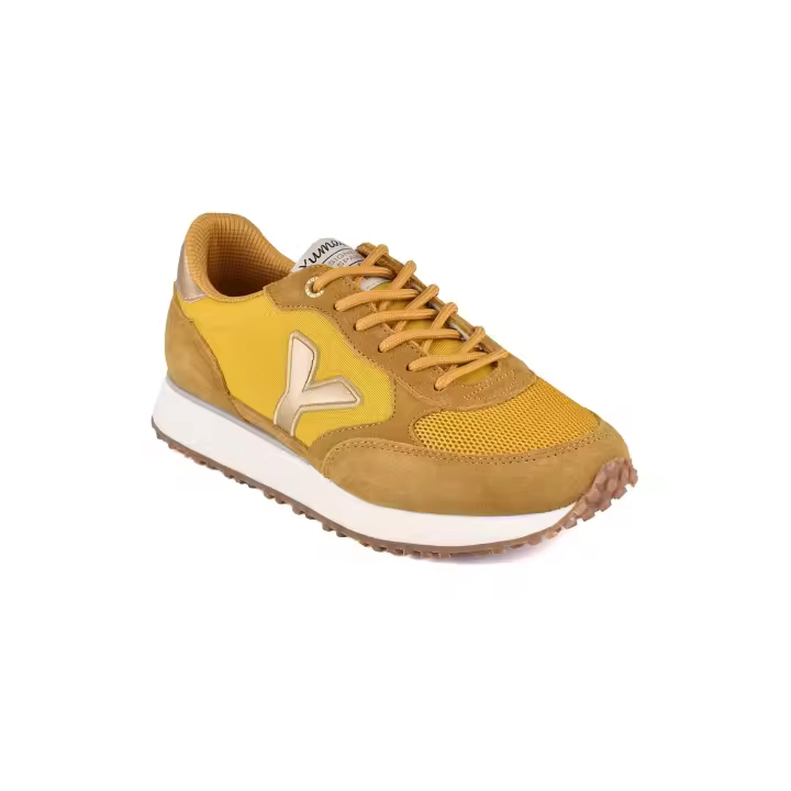 YUMAS Isis mostaza Zapatilla deportiva sneaker mujer Amarilla Piel serraje y Nylon- Cómoda, Versátil y Casual - 1