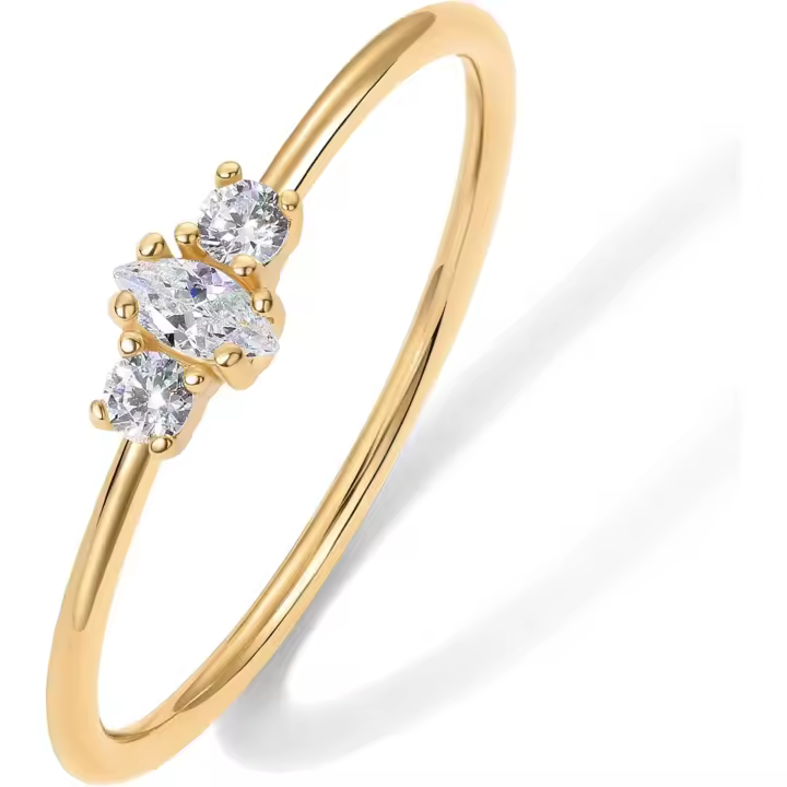 Chapado en 18K Gold Marquise Round Mini Cubic Zirconia anillos apilables para Mujeres | Banda Delgada de apilamiento para Mujeres Gold Amarillo 7 - 1
