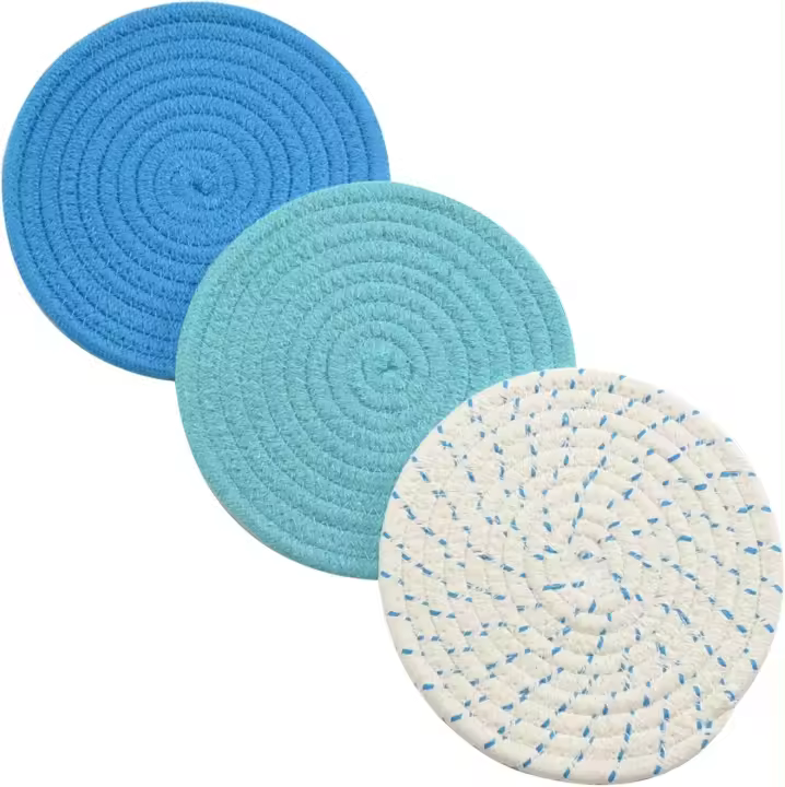Soportes para ollas de cocina, juego de tres patas, tela de hilo de algodón 100% puro (juego de 3), diámetro - 1