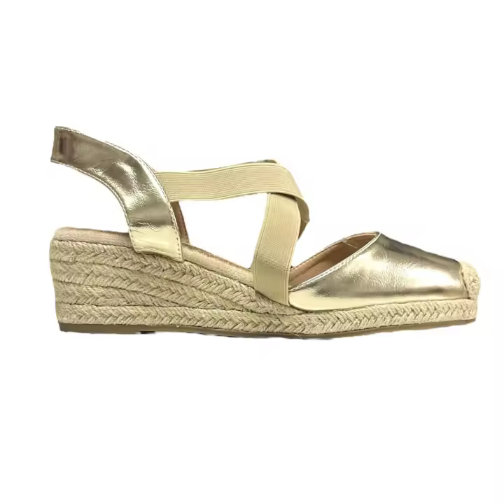 Sandalia De Cuña Elastica Cruzada Oro - 1