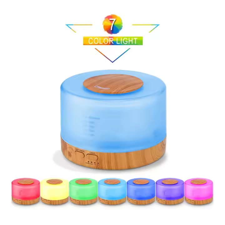 ZVD Humidificador Difusor de Aromas 500ml Difusor de Aceite Esencial Ultrasónico 7 Colores LED, Difusor de Aromas Ultrasónico, Apagado Automático y Humidificador para Bebes - 1