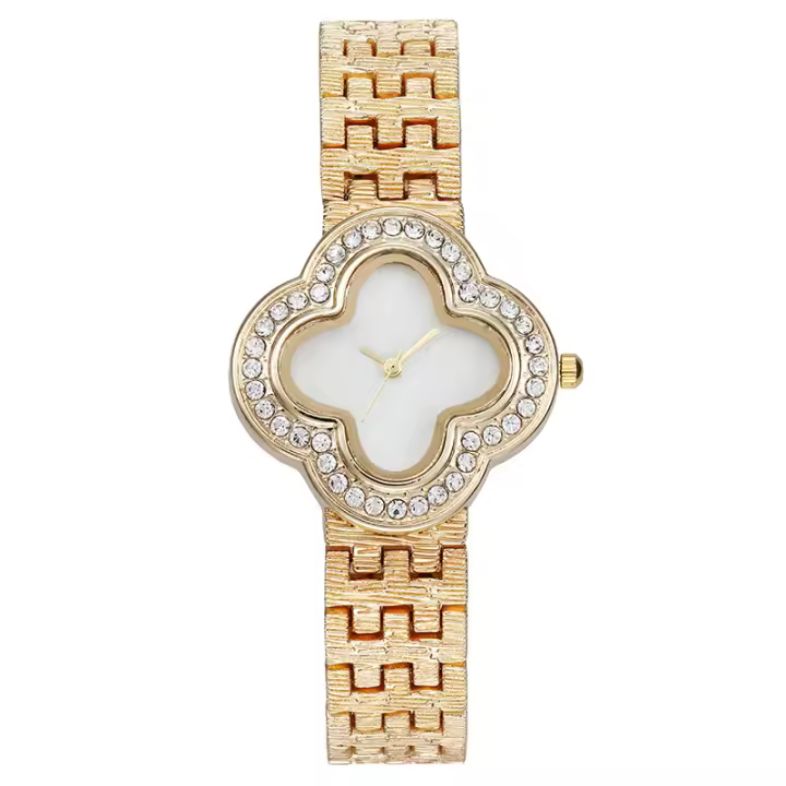 Reloj de cuarzo con la esfera de nácar y Diamantes de Trébol de Cuatro Hojas para Mujer, Reloj de gran Oferta. - 1