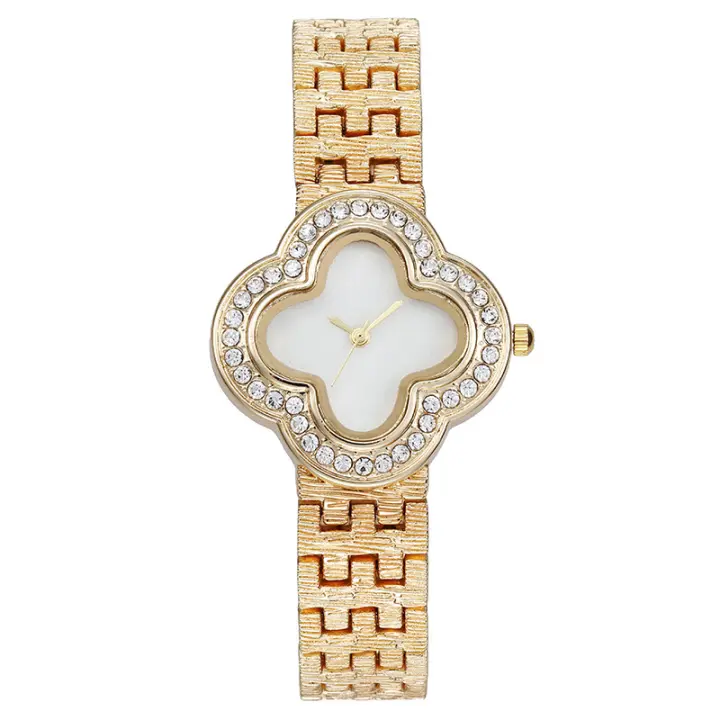 Reloj de cuarzo con la esfera de nácar y Diamantes de Trébol de Cuatro Hojas para Mujer, Reloj de gran Oferta. - 1