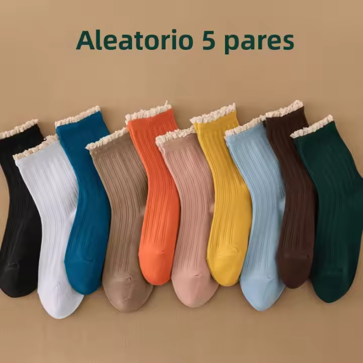 Calcetines De Color Caramelo Para Mujer 5 Pares Aleatorios Estilo Coreano Y Japonés Moda Otoño Invierno Gruesos Personales - 1