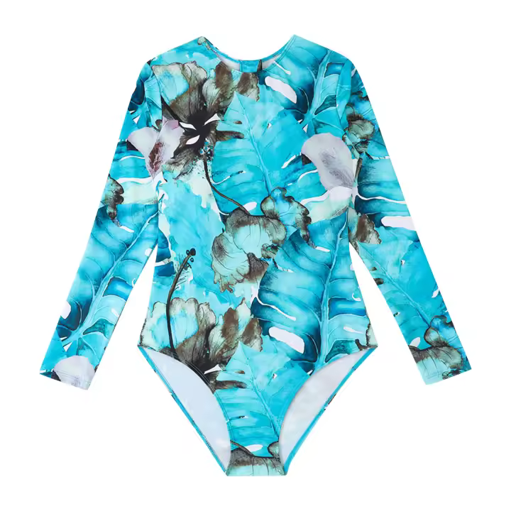 Nueva Monokini De Encaje Con Estampado Y Cierre En Zapato Para Mujer Traje De Baño De Un Pie Con Push up Y Manga Larga Para Surfismo Y Playa - 1