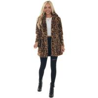 Abrigo De Peluche Sintético Para Mujer Con Estampado De Leopardo Cuello Enrollado Largo Manga Completa Bolsillos Moda Otoño Invierno - details 1