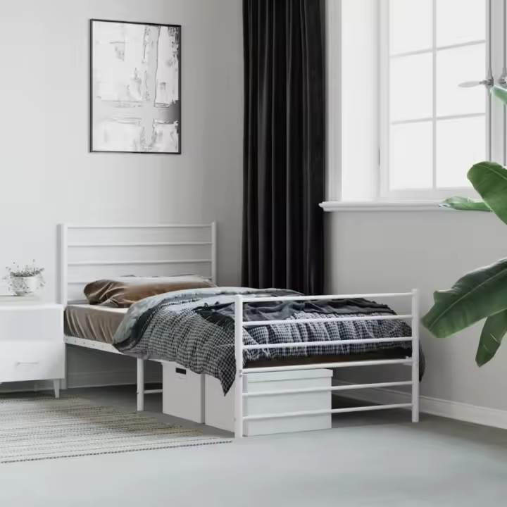 Estructura cama sin colchón con estribo metal blanco 80x200 cm - 1