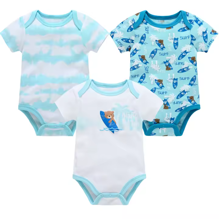 Lote De 3/6 Piezas Ropa Bebé Para Niñas Y Niños Recién Nacidos Camisetas Cortas De Algodón Bodysuit 0-12 Meses Ropa De Verano Unisex - 1