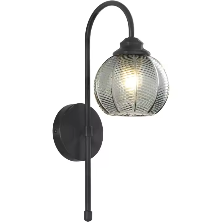 Aplique de pared de vidrio lechoso, aplique de pared de vidrio acanalado, aplique de pared negro, aplique de pared moderno de mediados de siglo, aplique de pared para pasillo, aplique de tocador con globo esmerilado - 1