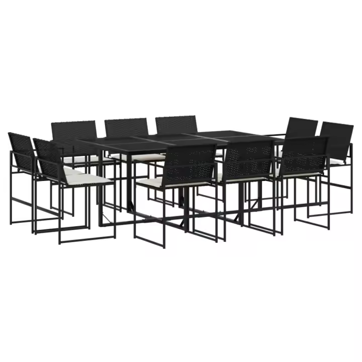 vidaXL Set de comedor jardín 11 pzas con cojines ratán sintético negro - 1