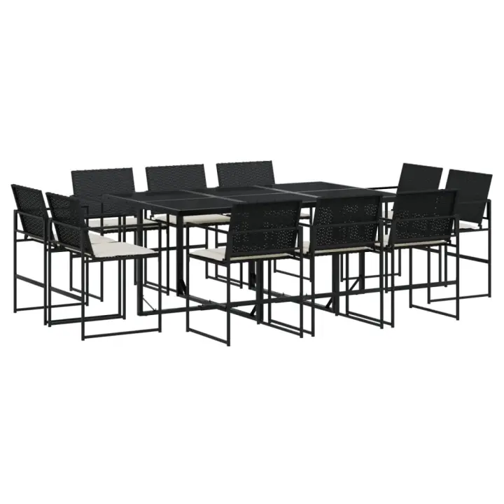 vidaXL Set de comedor jardín 11 pzas con cojines ratán sintético negro - 1