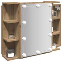 vidaXL Mueble con espejo y luces LED 70x16,5x60 cm en color Blanco/Roble Sonoma/Gris sonoma y más | almacenamiento funcional diseño moderno para baño dormitorio sala - details 8