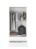 Meimon Armario de dormitorio 2 puertas con barra de colgar extraíble, 2 cajones con guías metálicas, estante interior fijo, tiradores de aluminio lacado en blanco, acabado en Roble Canadian y Blanco Artik, 180x81,5x52 cm, carga máx. 45 kg - details 3