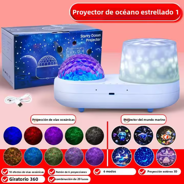 Proyector De Estrellas Galácticas Luz Nocturna Recargable Por USB Con Océano Colorido Para Niños Regalo De Navidad - 1