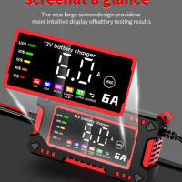 Cargador De Batería Para Coche Y Motocicletas 12V 6A Pantalla Grande 14.6V 6A Compatible Con Lifepo4 Lead Acid AGM GEL PB Lithium Material ABS - details 4