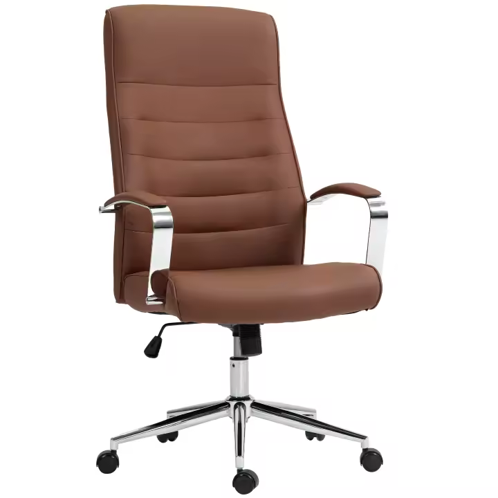 HOMCOM Silla de oficina silla ergonómica regulable en altura, respaldo alto, función de inclinación, silla de oficina con ruedas giratorias, capacidad de carga 120 kg, marrón oscuro - 1