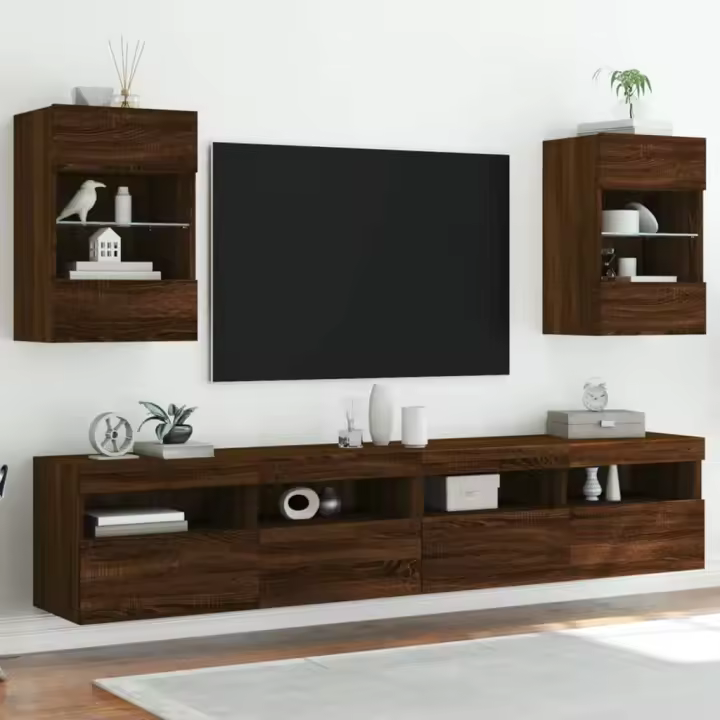 vidaXL Muebles TV de pared luces LED 2 uds roble marrón 40x30x60,5 cm - 1