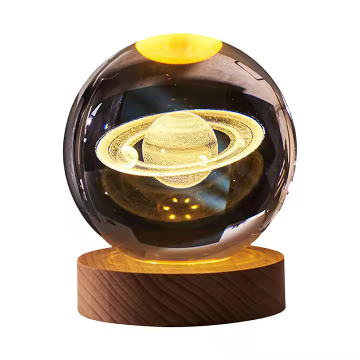 Lámpara De Mesa LED De Sistema Solar Con Bola Cristal Luminosa Luz Nocturna 3D Luna Para Dormitorio Con USB Regalo Para Niños Cumpleaños - 1
