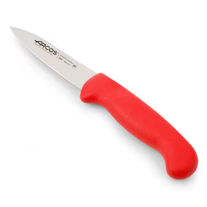 Arcos Serie 2900 - Cuchillo Mondador - Hoja de Acero Inoxidable NITRUM de 80 mm - Mango inyectado en Polipropileno Color rojo - 1