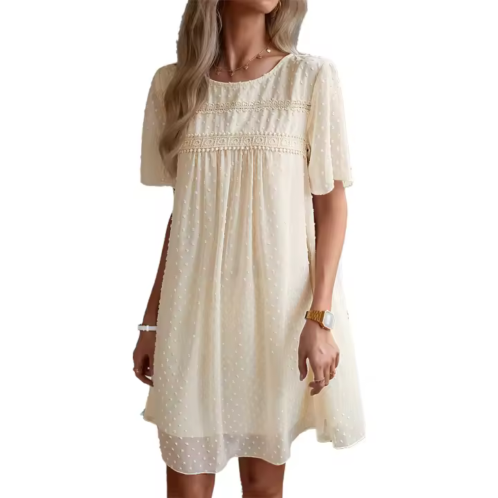 Jacquard dress summer elegant round neck short skirt - 1