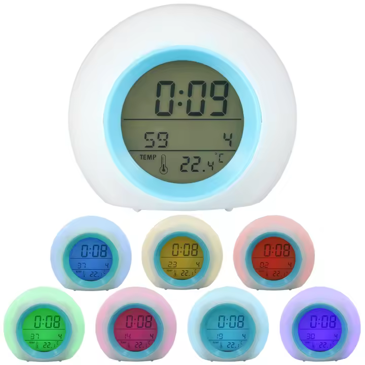 Reloj De Alarma Digital LED Con Luz Nocturna Cambiante De 7 Colores Temporizador Silencioso Para Dormitorio Decoración Regalos - 1