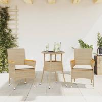 vidaXL Set comedor jardín 3 pzas cojines ratán sintético vidrio en color Negro/Gris/Beige | acolchados duraderos para sofás de jardín terraza exterior - details 2