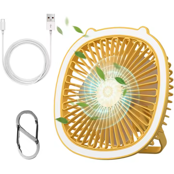Ventilador Portátil, Silencioso, 3 Velocidades, Luz LED, Pequeño, Amarillo - 1