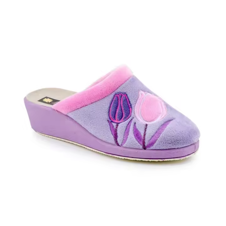 Mº1045 Lila Y MARINO Hecho en España Zapatillas Casa Mujer Paño Lila Rosa Y MARINO Tulipanes Numeración: 35-41 Marca: Ludiher Color: Lila Y MARINO ZAPATILLA CASA CON CUÑA MUY CONFORTABLE CON BORDADO Y AGRADABLE AL PIE POR SU COMODO FORRO ESPECIAL PARA CAS - 1