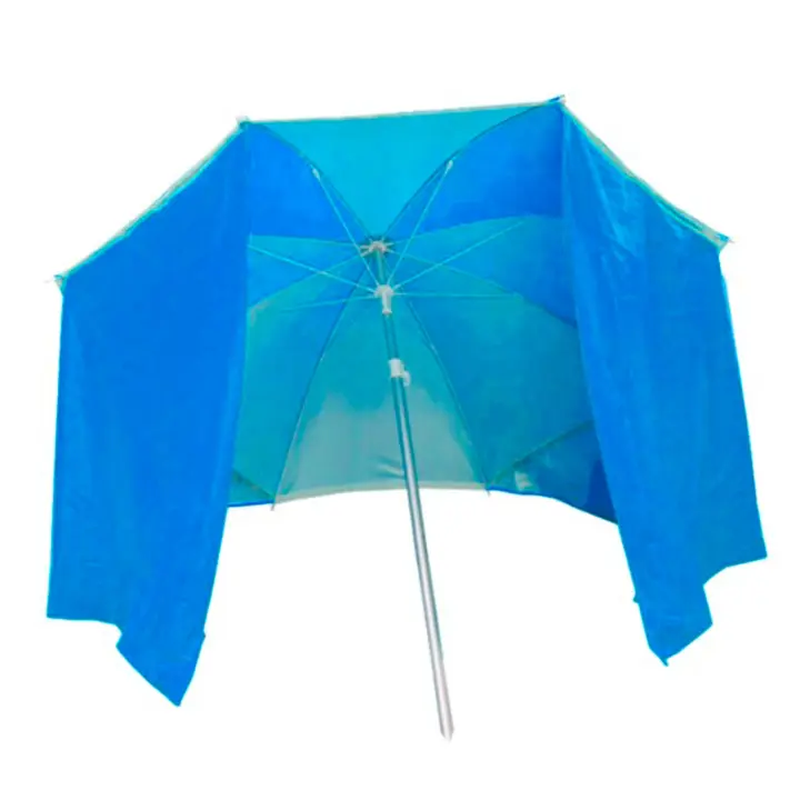 Sombrilla de nylon con paraviento 200 cm, parasol aluminio playa con bolsa, mástil diámetro 22-25 mm, varillas fibra de vidrio, color aleatorio - 1