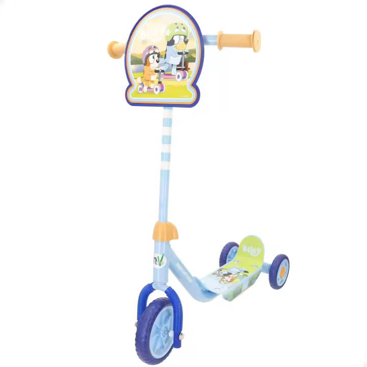 Bluey - Patinete infantil licencia oficial, estructura metálica, plataforma antideslizante con decoración Bluey y Bingo, dibujos animados, ruedas antipinchazos, fomenta equilibrio, motricidad, actividades exterior, juguete para niños, juego educativo - 1
