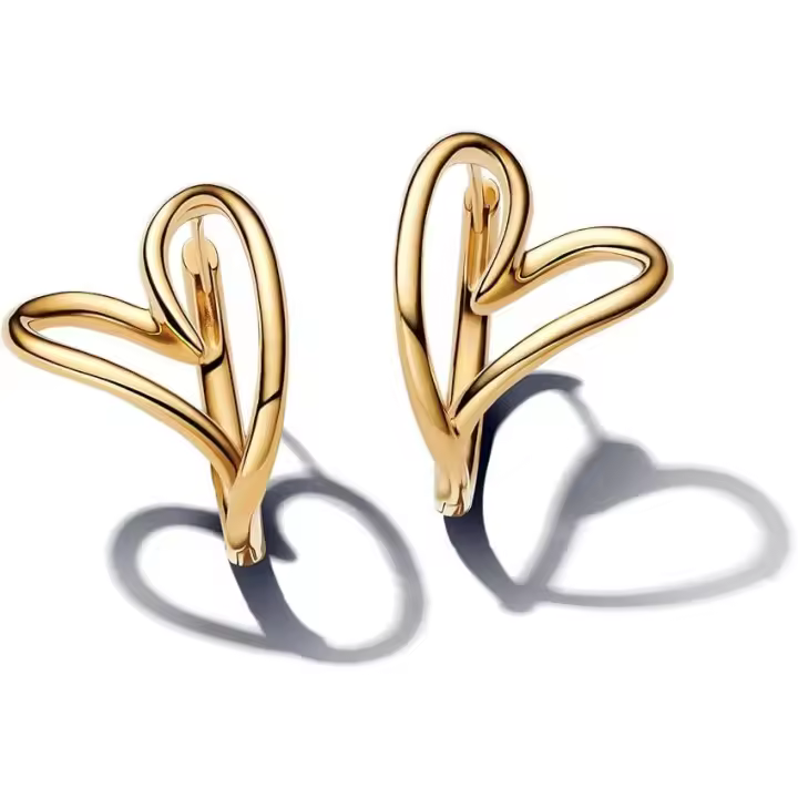 Pendientes de aro Pandora Essence 263807C00 con forma de corazón orgánico, de plata de ley con baño de oro, 24,5 x 25,9 x 19,7 mm, sin gemas，Incluye Caja Original - 1
