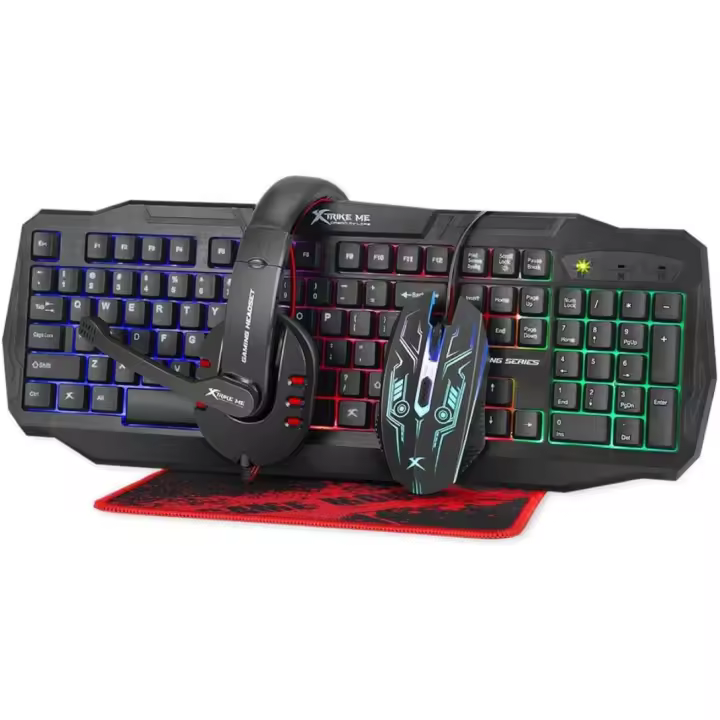 Pack Gaming Teclado QWERTY español con 104 Teclas con Sistema de Membrana, ratón óptico 4 Botones con selector dpi, Auriculares Estereo con microfono y Alfombrilla de 250x210x2mm - 1