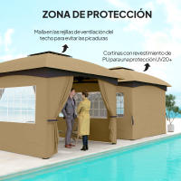 Outsunny Cenador para Jardín 3,4x3,4 m Pérgola de Jardín Gazebo con Doble Techo Paredes Laterales Anti-UV y Ventanas Carpa para Exterior Terraza Patio Beige - details 1