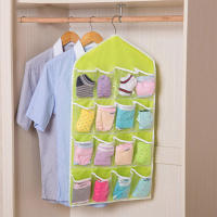 Organizador De Ropa En Estante De Pared 16 Compartimentos Almacenamiento De Ropa De Tela Malla Con Bolsillos Transparentes Para Armario Colgante - details 5