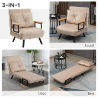 Sofá Cama Reclinable Abatible en Terciopelo Beige | Funcion Cama de Invitados | Respaldo Ajustable | Dimensiones 63x73x81 cm | Ideal para Salón - details 4