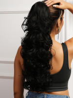 Pony Cola De Caballo Sintética Resistente Al Calor Larga Negra 22 Pulgadas Extensiones De Cabello Con Clip En Rizado Full Machine - details 6