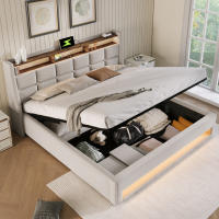 Cama tapizada con USB 160x200 cm, Cama Doble LED con somier de metal, somier Juvenil de Material de Lino (con colchón) - details 3