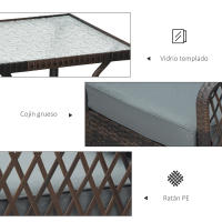 Outsunny Set de Muebles de Ratán 3 Piezas de Jardín 2 Sillones 65x66x75 cm y Mesa de Vidrio Templado 50x50x50 cm con Cojines Acolchados para Terraza Patio Marrón y Gris - details 4