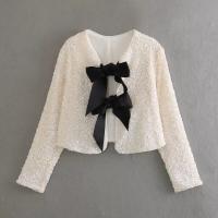 Abrigo De Lante Con Borla Para Mujer Estilo Francesa Con Lentejuelas Cuello Redondo Manga Larga Top Corto De Polyester Y Nylon - details 9