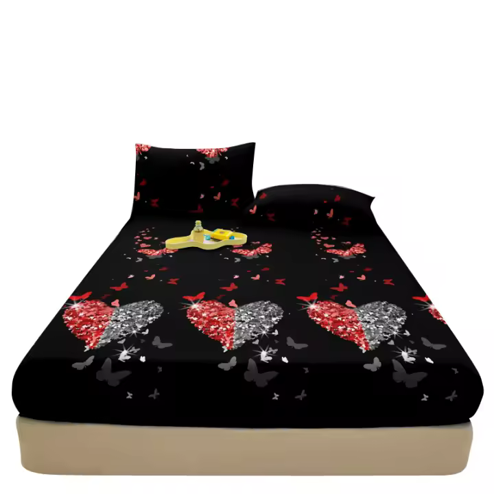 Sábana Ajustable De Corazón Estampado Y Mate Simple Moderna Para Cama 100% Poliéster Con Diseño Impreso Sin Almohadillas - 1