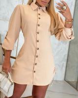 Vestido Casual De Verano Para Mujer Estilo Minimalista Cuello En V Manga Corta Blanco Con Bolsillos Tipo Camisa Suéter De Lino Y Algodón Vestido Holgado - details 4