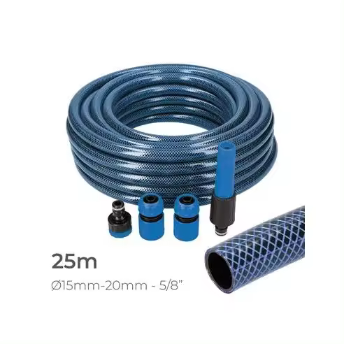 Kit de Manguera de Jardín Blue Interior Ø15mm Exterior Ø20mm (5/8") Rollo 25m con Accesorios EDM - 1