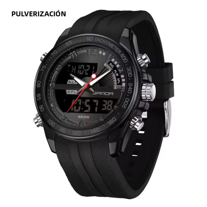 Reloj De Pulsera Deportivo SANDA Para Hombres Con Pantalla Dual Luminosa Resistente Al Agua Acero Inoxidable LED Cronógrafo - 1