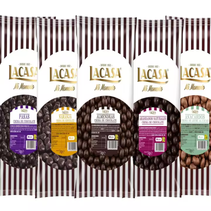 Lacasa pack 5kg deliciosas bolas de frutos secos con chocolate: Pasas de Corinto Negro,Almendra Negro,Anacardo leche, naranja Negro,Arándanos Negro - 1