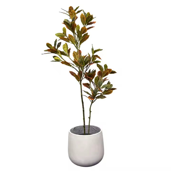 Planta Artificial De Tamaño Grande Codiaeum Falso 80-120cm Ficus Fiddle Hojas De Plantas Tropicales Para Decoración Del Hogar Material De Seda Origen China - 1
