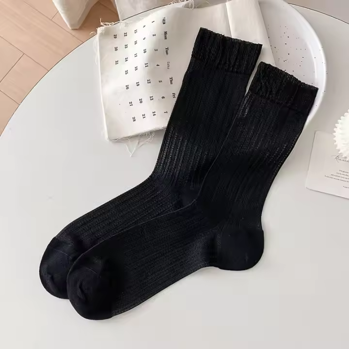 Calcetines Para Mujer Verano Color Sólido Ultradelgados Moda Malla Transpirables Suaves Estilo Coreano Largo Simple - 1