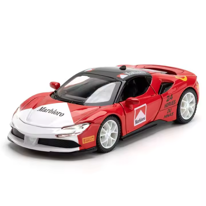 Modelo De Coche De Escala 1:32 Ferrari SF90 En Aleación Con Sonido Y Luz Vehículo De Retroceso Para Juguete Decorativo De Niños - 1