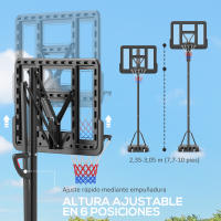 SPORTNOW Canasta de Baloncesto de Exterior con Altura Ajustable 235-305 cm Aro de Baloncesto con Soporte Canasta de Baloncesto con Ruedas Base Rellenable Bolsa de Peso Negro - details 3