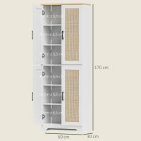 HOMCOM Alacena de Cocina Aparador de Cocina Mueble Auxiliar de Cocina con Estantes Ajustables Puertas de Ratán y Sistema Anti-vuelco 60x30x170 cm Blanco - details 2